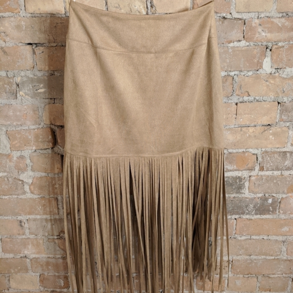Faux Suede Fringe Skirt